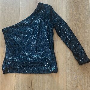 White House Black Market Black and Blue Sequin Top